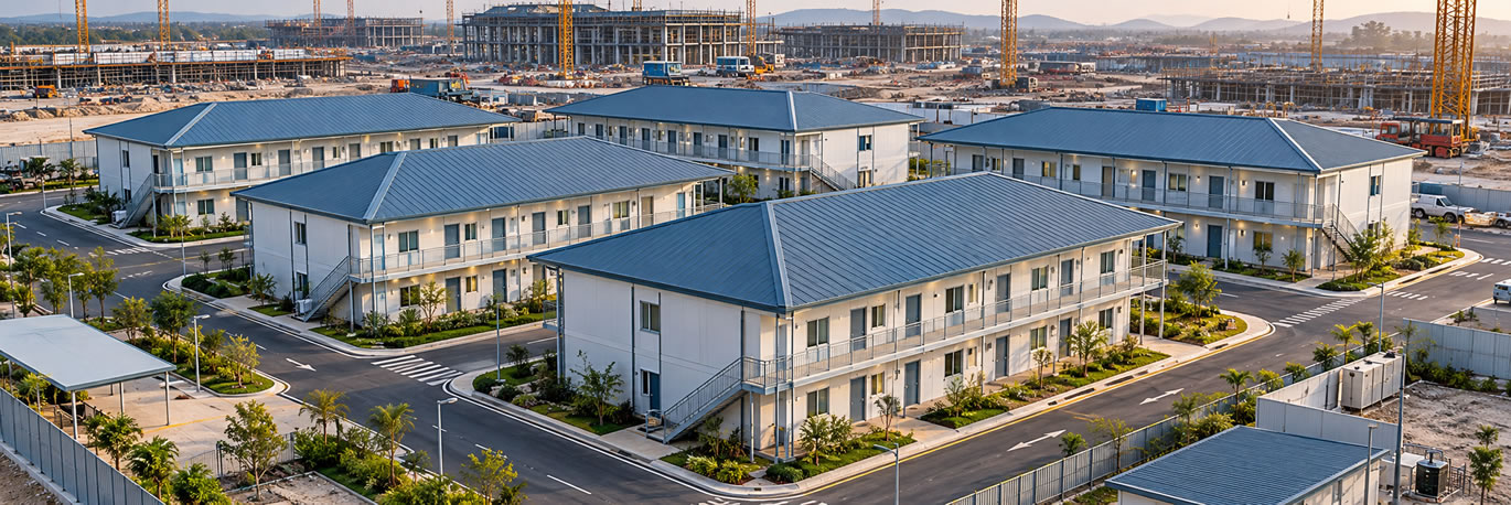 双层四坡顶活动板房施工营地